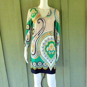 ALI RO Beige Colorful Print Slinky Shift Dress 4